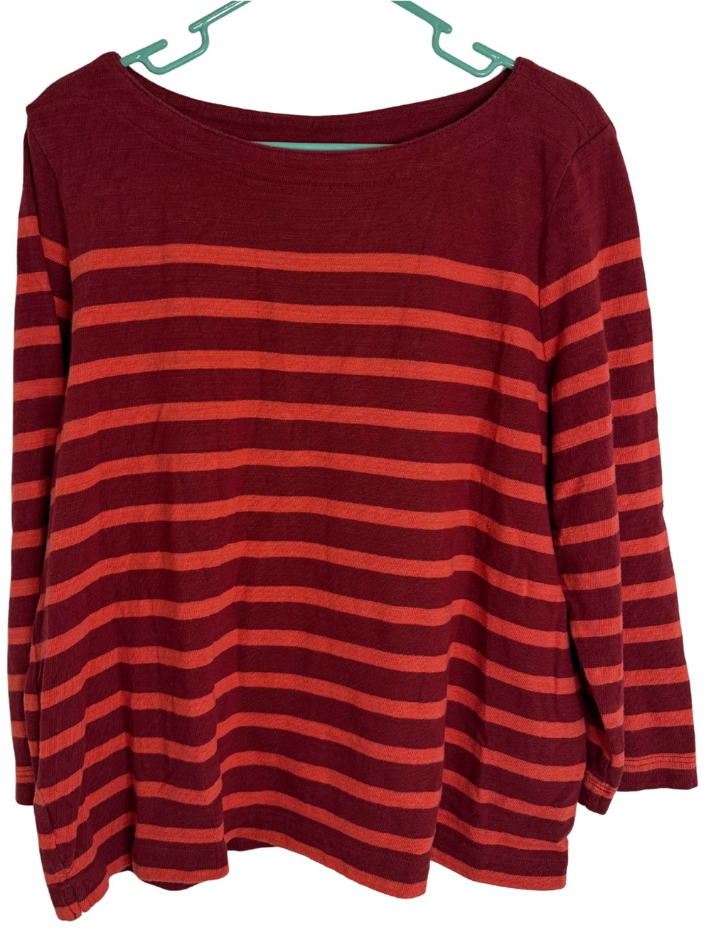 LOFT Burgundy and Red/Orange Striped Boatneck Long Sleeve Knit Top Size XL